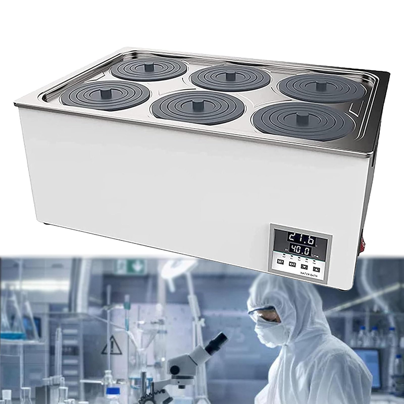 Baño María de Laboratorio Digital, baño María termostático con Aberturas seleccionables, baño María eléctrico de Temperatura Constante (Seis Orificios, 1200 W)