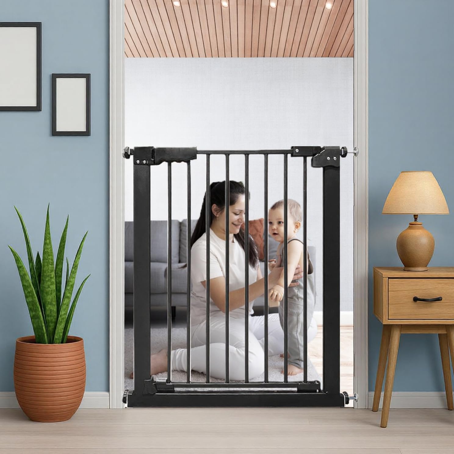 Evafly Metal Baby Safety Gate, No Drill Required, Adjustable 76-83 cm, 2-Way Auto Close, Kids Safety Barrier for Stairs, Doors & Hallways – Dark Grey-image-22