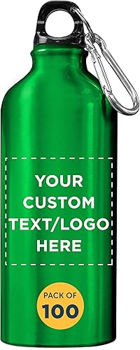 DISCOUNT PROMOS Botellas de agua de aluminio personalizadas de 20 onzas, juego de 100, paquete personalizado a granel, perfectas para gimnasio,