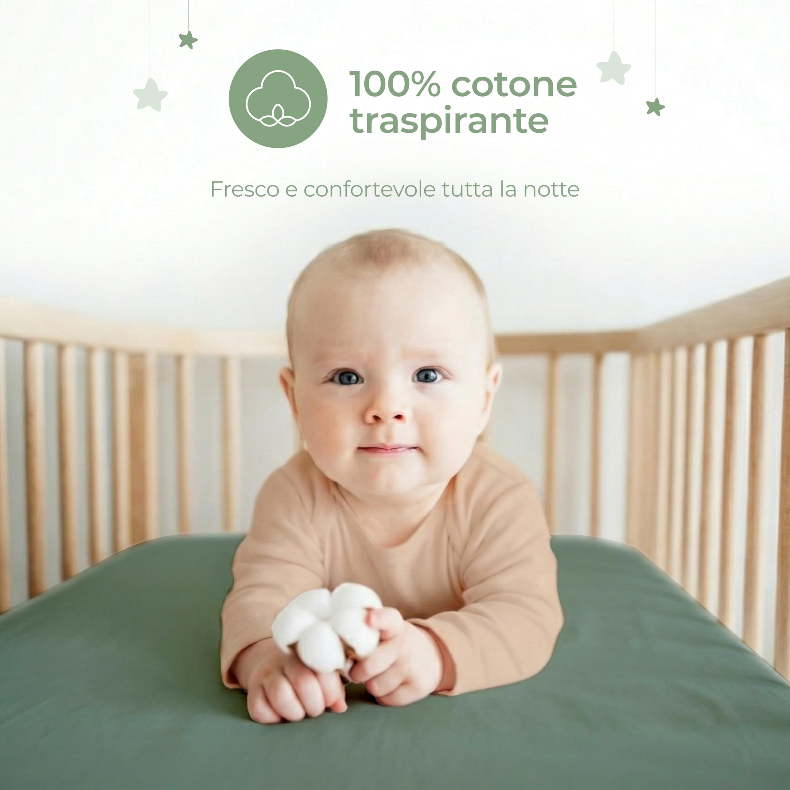 Dreamzie Set 2 Lenzuola Lettino Neonato 60x120 Cotone - Lenzuolo Con Angoli, Oeko-Tex Certificato - Lenzuola Culla Lettino 60x120 - Verde Salvia/Bianco