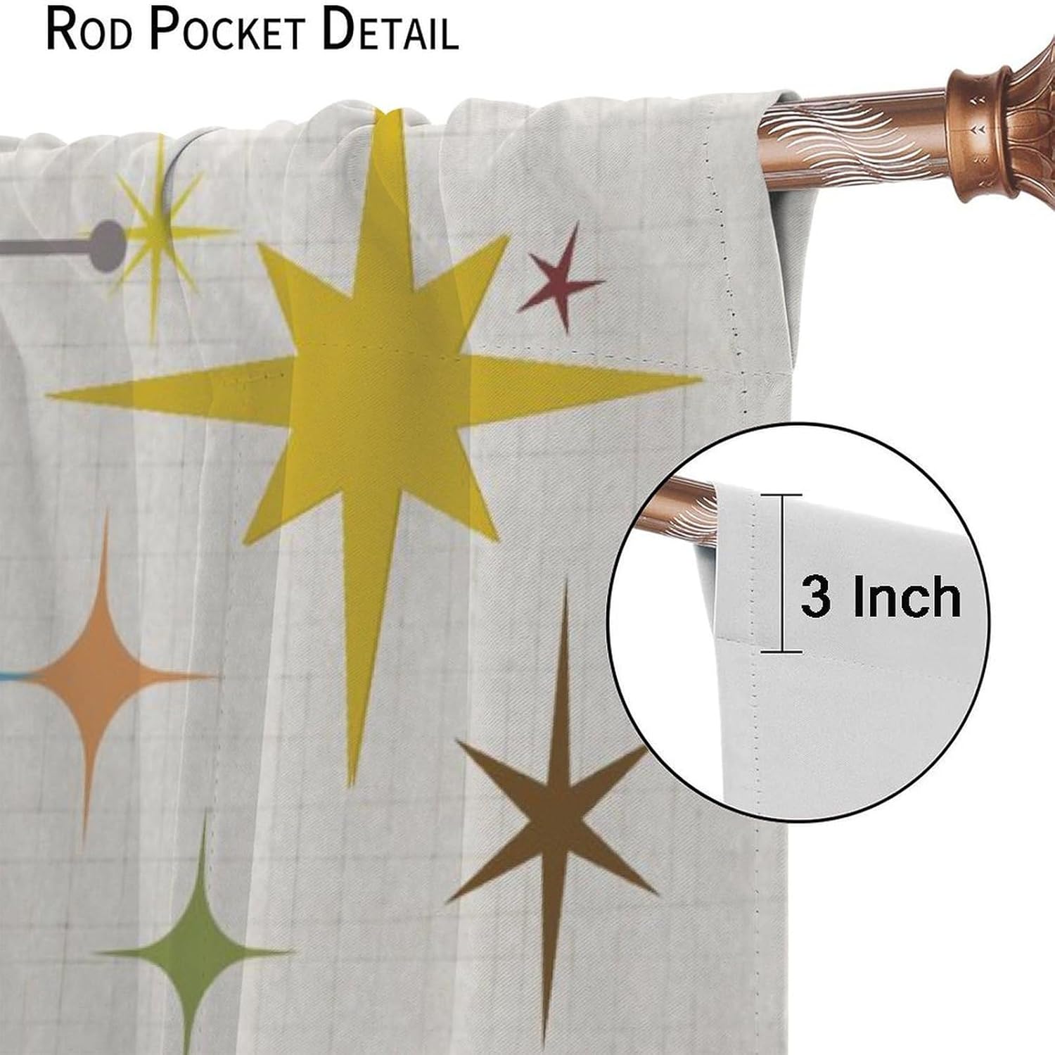 Abstract Geometric Curtain Bathroom Mid Century Minimalist Stars Modern Shapes Vintage Retro Aesthetics Colorful Window Treatments for Bedroom Living Room Art Home Drapes 42x45 Inch