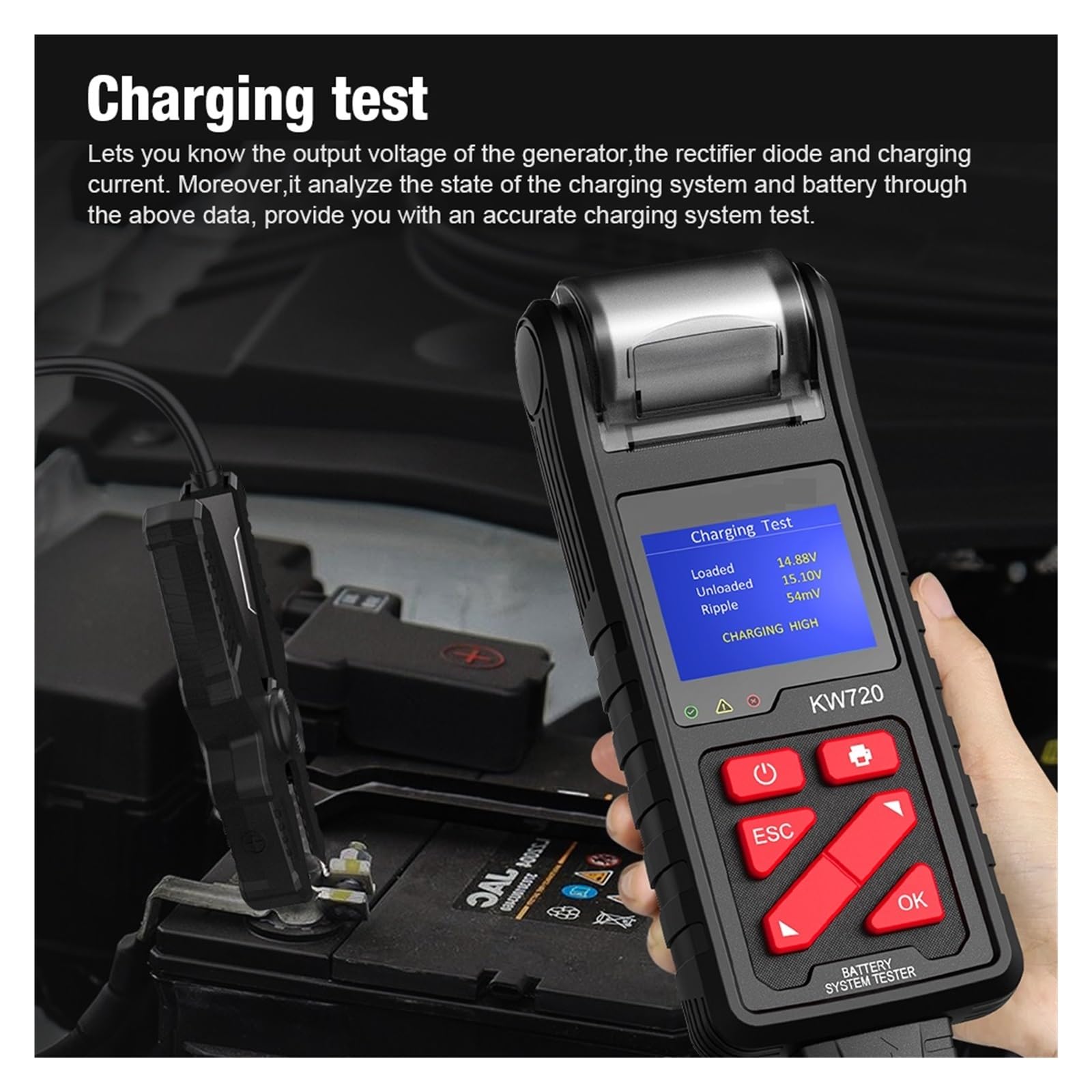 Tester Batteria Auto Analizzatore Tester Batteria 6V 12V 24V Strumento di Test di Avviamento di Ricarica for Camion for Auto Moto con Stampante Integrata Estrema precisione e Sicurezza
