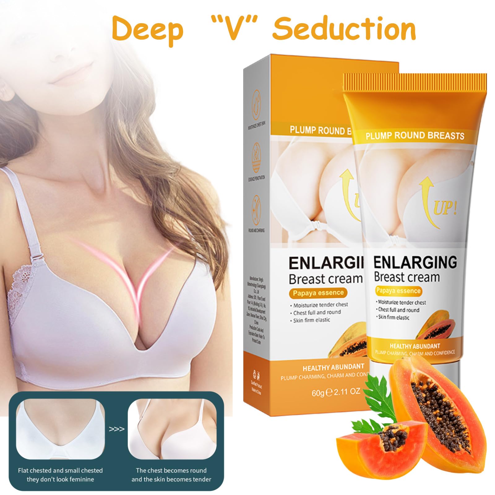 60g Papaia Crema Ingrandimento del Seno, Crema per L'ingrandimento del Seno, Cream per Sollevamento per Aumentare il Rassodare