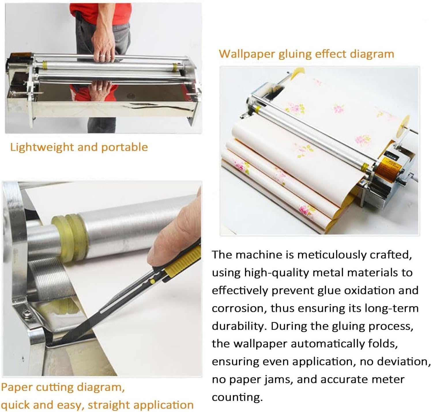 Applicatore Di Colla Per Carta Da Parati Da 70 Cm, Macchina Per Incollare Carta Da Parati Con Applicatore In Acciaio Inox Da 15 L, Macchina Per Incollare A Manovella, Raggio Dazione 75 Cm,