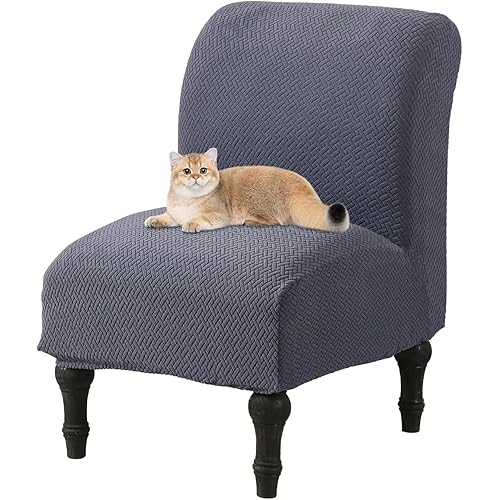 JIAN YA NA Armless Accent Chair Cover, Stretch Armless Chair Slipcover Spandex Armless Chair Covers Slipper Chair Slipcover Furniture Protector Covers for Living Room Bedroom(Knitted, Dark Gray)