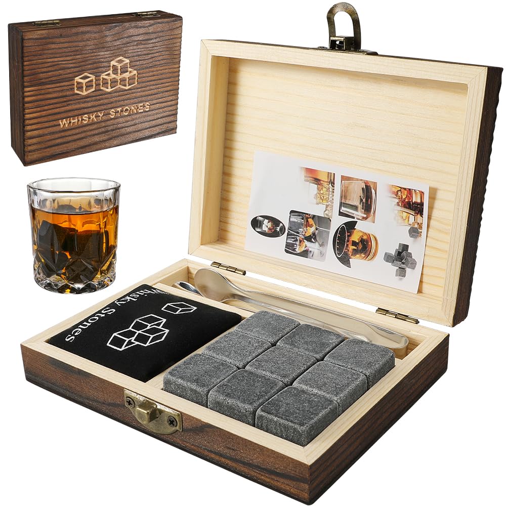 Nasjac Whiskey Stones Set, 12 Pieces Ice Cubes Reusable for Whiskey, Stainless Steel Ice Cubes, Whiskey Chilling Stones, for Dad/Whisky/Bourbon Drinker, Men/Women Birthday Present