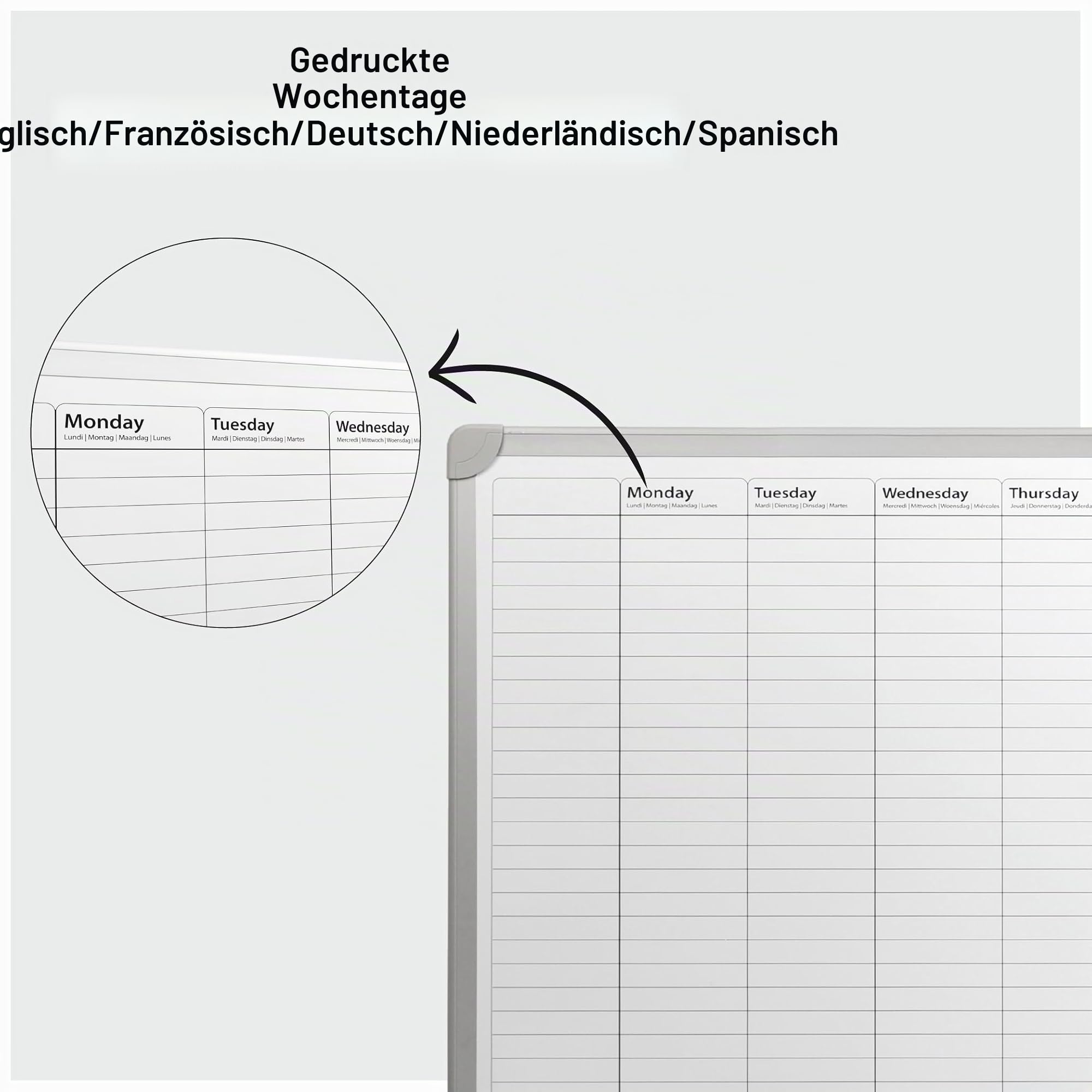 Desq® Wochenplaner | Magnethaftend | Aluminium Rahmen | 60 x 90 cm | Aluminiumablageschale