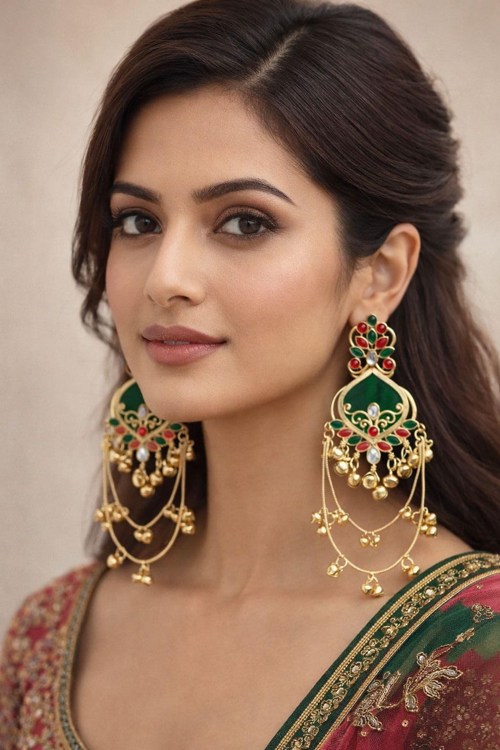 Women Beautiful Earrings Classic Ethnic Modern Design Stylish Daily Use Jewelry Piece AI-36 Green-image-31