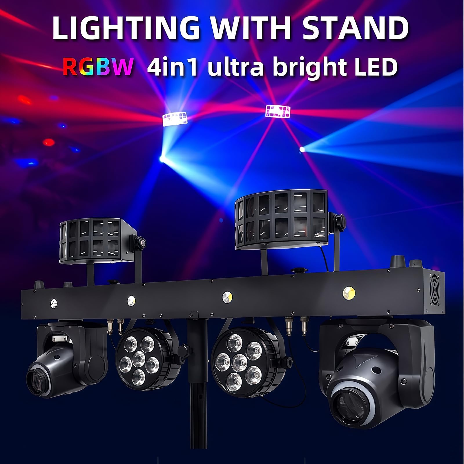 Kit di illuminazione DJ RGBW da 170 W con supporto, set completo di luci da DJ con telecomando e borsa per il trasporto, per feste, matrimoni ed eventi in chiesa
