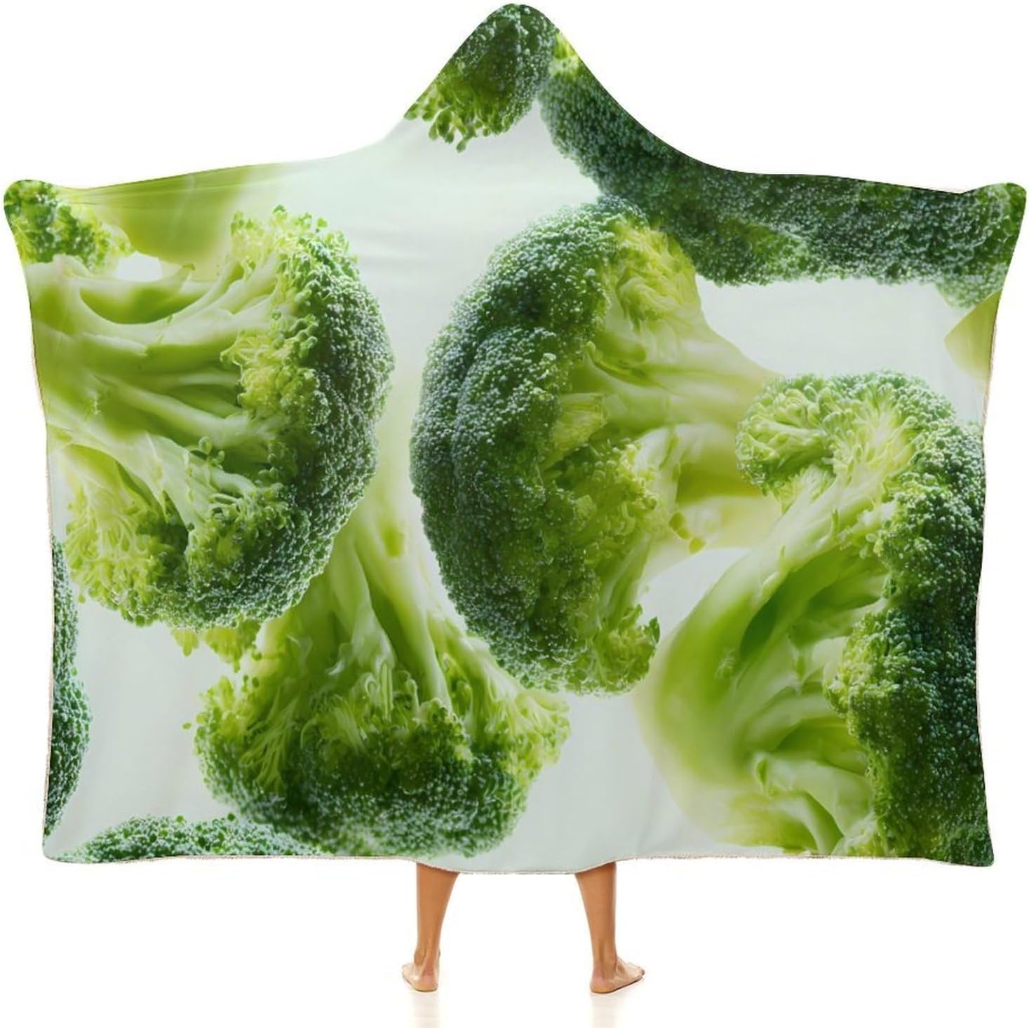 Green Broccoli Wearable Blanket Hoodie | Flannel Fuzzy Machine Washable Home Camping Lounging