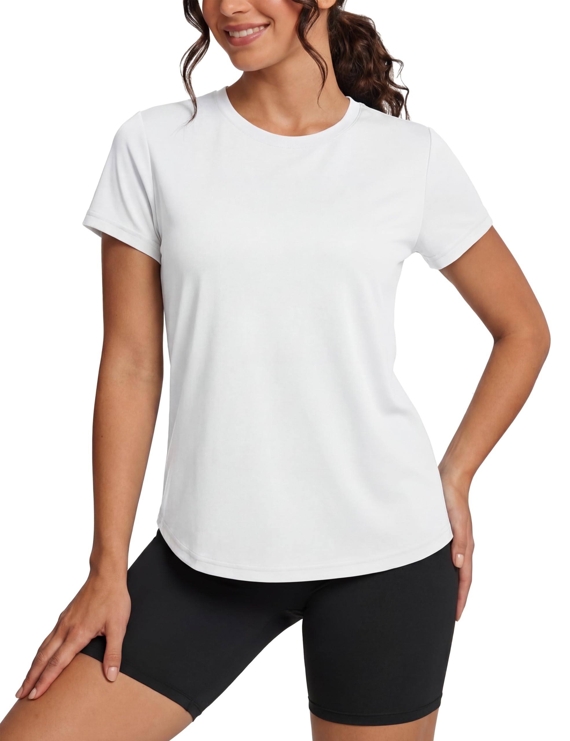 TACVASEN Damen Einfarbige T-Shirts Kurzarm UPF 50+ Basic Rundhals Sommer Schnelltrocknende Casual UV-Shirts