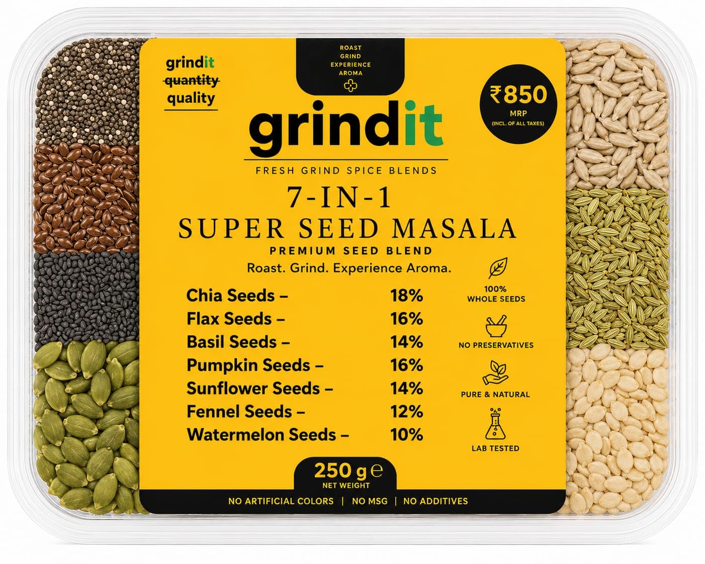 grindit 7 In 1 Super Seed Masala 250g Blend of Multiple Seeds for Cooking Salad Smoothie Preparation Spice Mix for Kitchen Recipes Regular Culinary Ingredient Supports for Home Food Preparation-image-42
