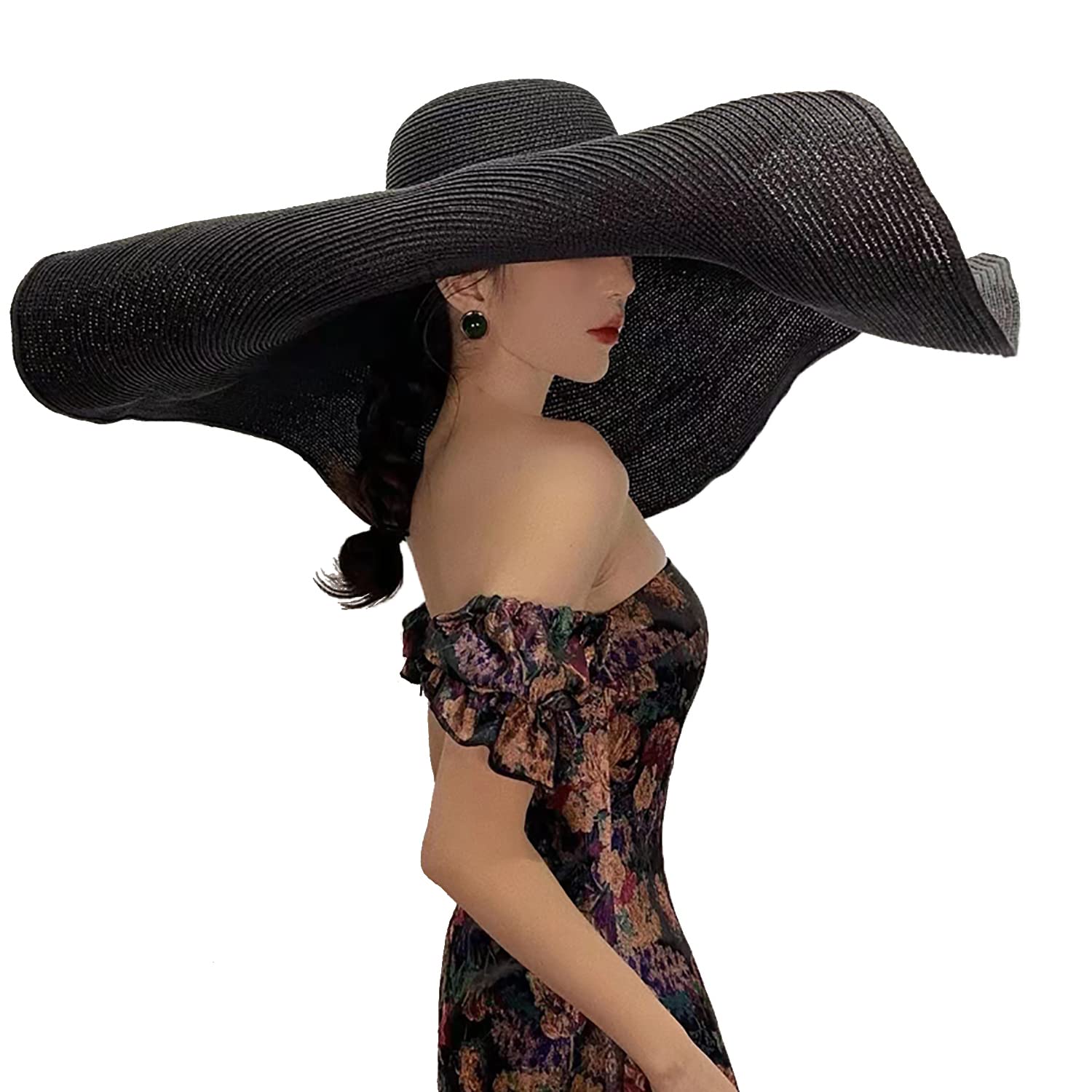 Dremokay Sombreros de playa de ala ancha para mujer, sombrero de paja grande, protección UV, plegable, sombrero de verano, 70 cm