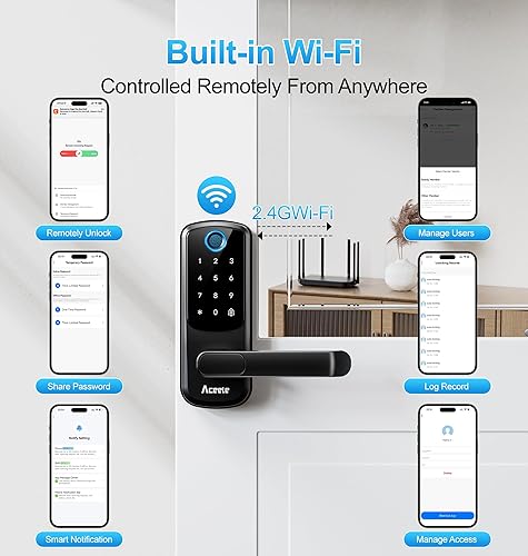 Miniatura 3 de Aceele Cerradura inteligente de puerta con huella digital sin llave, Wi-Fi integrado, cerradura electrónica para puerta delantera con teclado