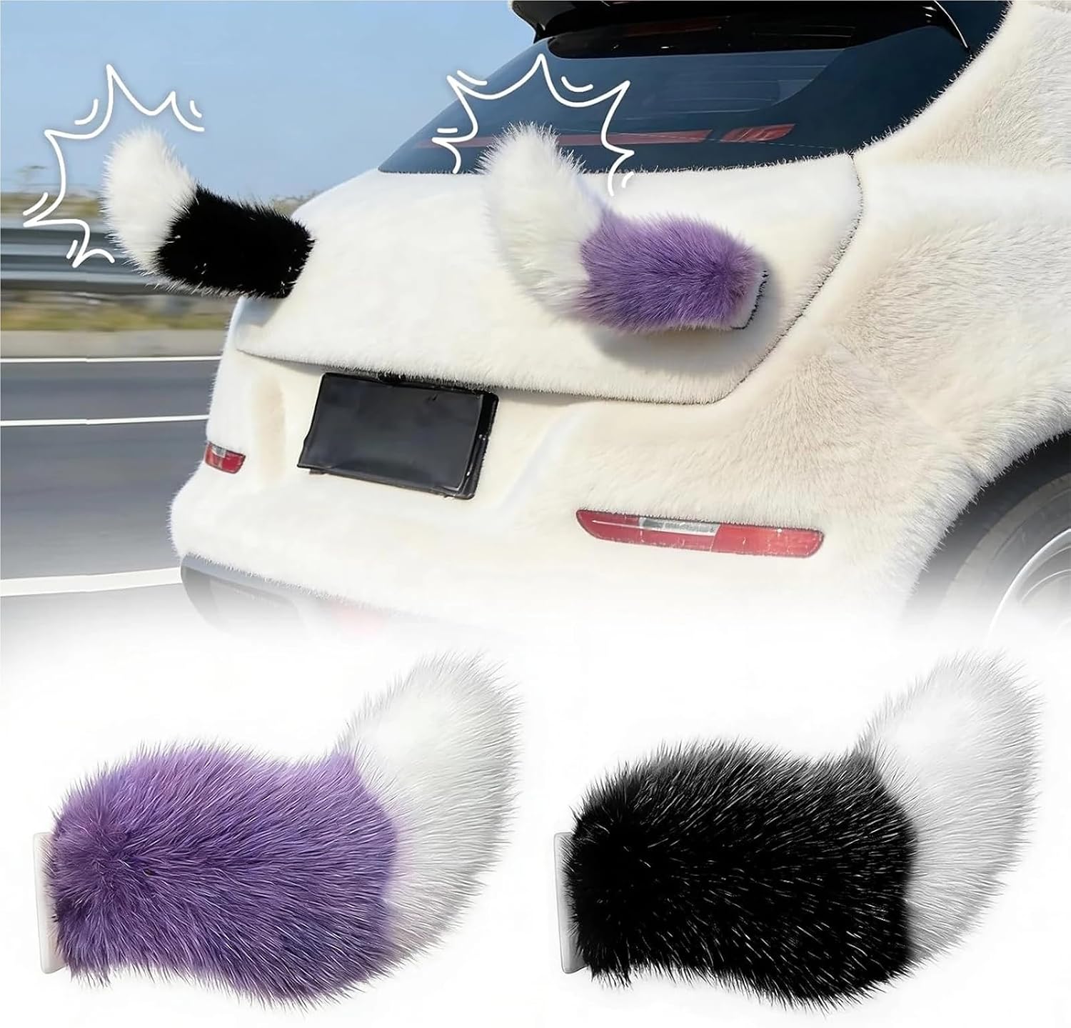 Remote Control Electric Car Tail Cute Fuzzy Wagging Moving Tail with Remote Control Car Exterior Decoration Charm(Blue) image 2