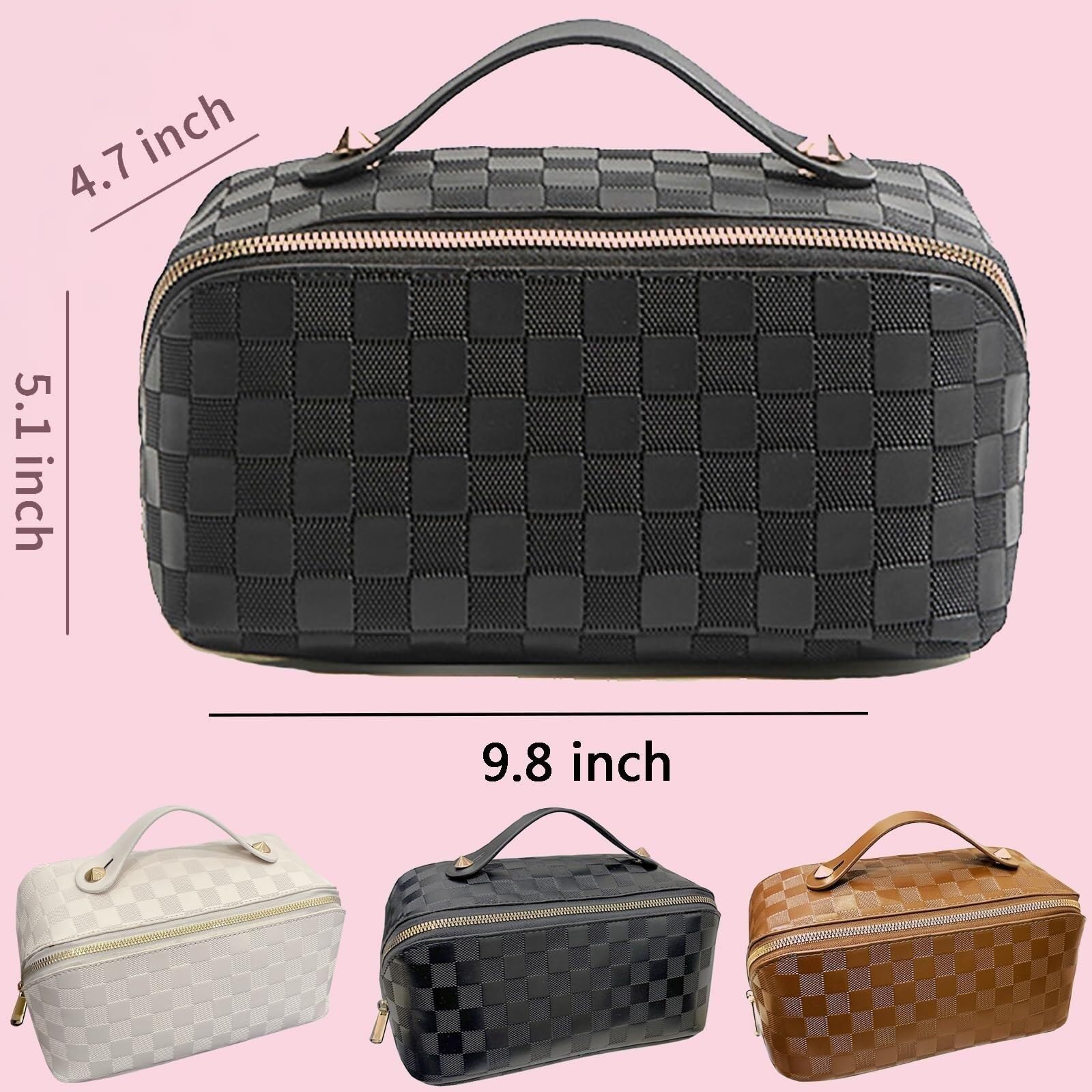 Kosmetiktasche Damen Kosmetiktasche Damen PU-Leder Kosmetiktasche Reise-Kulturbeutel mit Grifffach Kulturbeutel(Black)