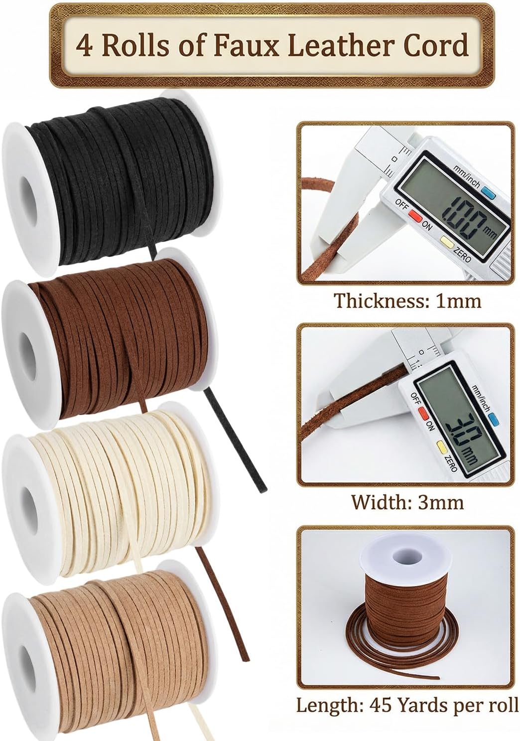 4 Rolls Leather String, Flat Suede Leather Cord, Faux Leather Strips for Jewelry Making Bracelets Necklaces Tassels DIY Crafts