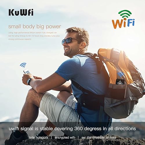 Miniatura 8 de Hotspot WiFi portátil para viajes, KuWFi 4G LTE Mobile WiFi Hotspot desbloqueado, dispositivo enrutador Wi-Fi con ranura para tarjeta SIM, soporte