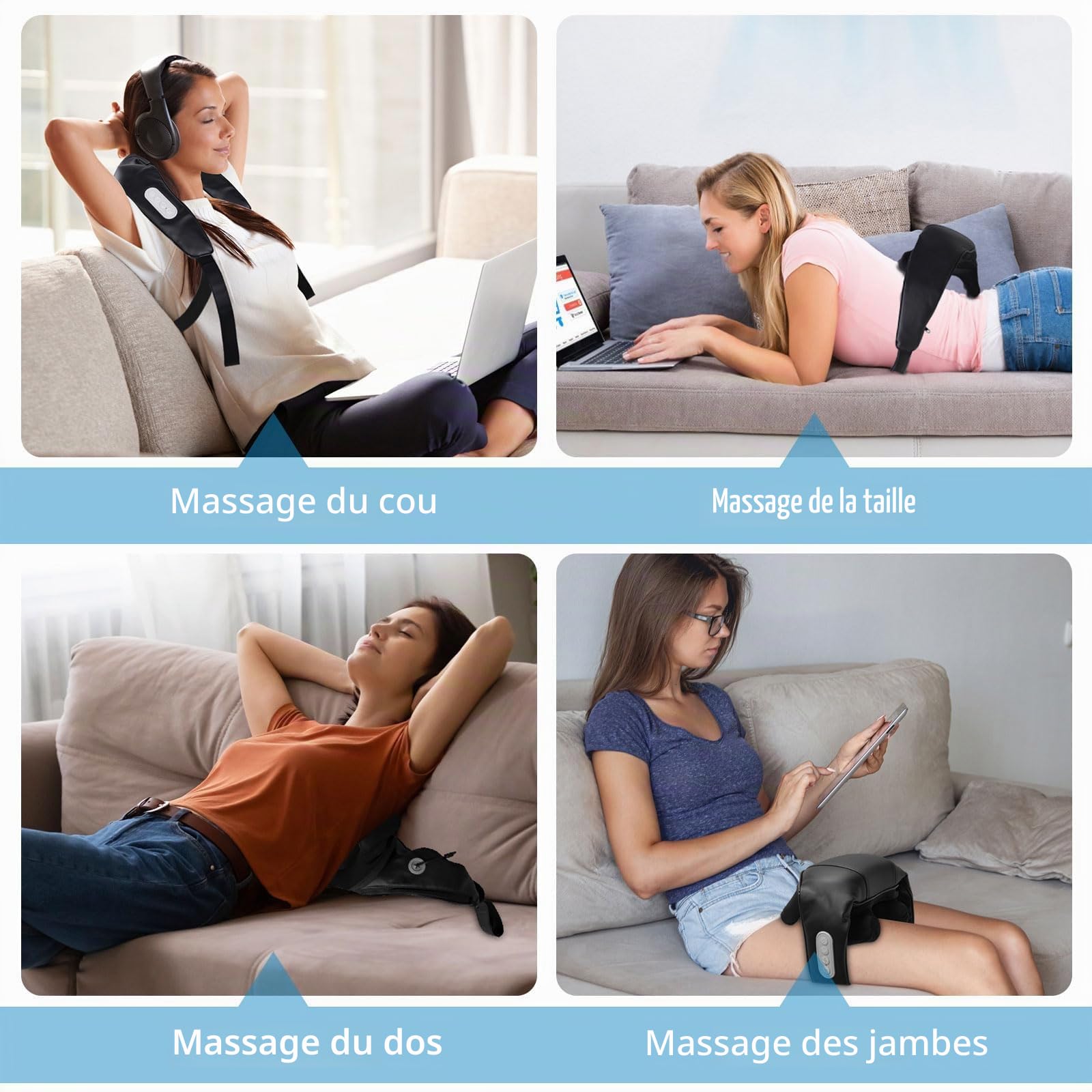 BIBIRE Masseur pour tissus profonds du cou et des épaules : masseur Shiatsu sans fil avec 6 nœuds de pétrissage et fonction de chaleur. Idéal pour soulager les douleurs au cou, au dos et aux jambes