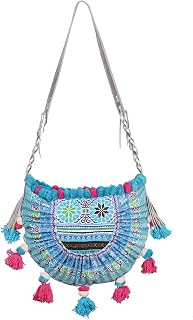 Cherr Crossbody Bag, One of a Kind Vintage Hmong Tribes Embroidered Bag with Pom Pom