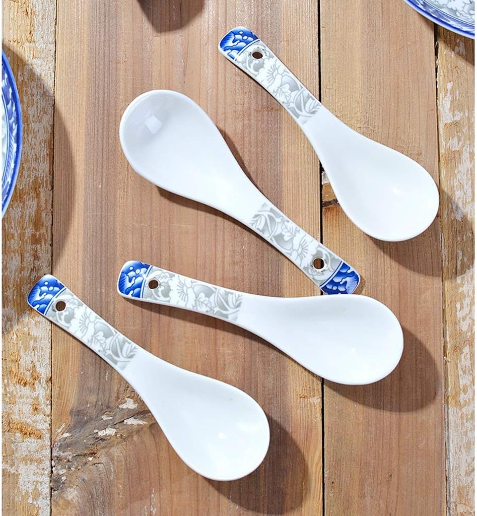 Tablespoons 10 Pack Blue and White Porcelain Handle Spoons, Ceramic Tableware, Home Restaurant Spoons, Soup Porridge, Dessert Spoons, 5.3 Inches X 1.7 Inches Serving Spoo