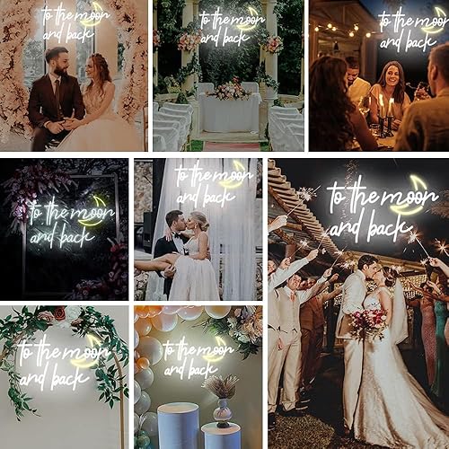 Miniatura 3 de Letrero de neón con texto en inglés "To The Moon and Back", decoración de luna, propuesta de boda, letrero grande con luz LED para decoración de