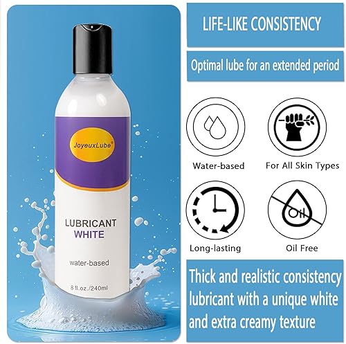 Miniatura 3 de Lubricante blanco a base de agua de 8 onzas líquidas, cremoso sin aroma, lubricante de gel natural de larga duración, suave y resbaladizo para