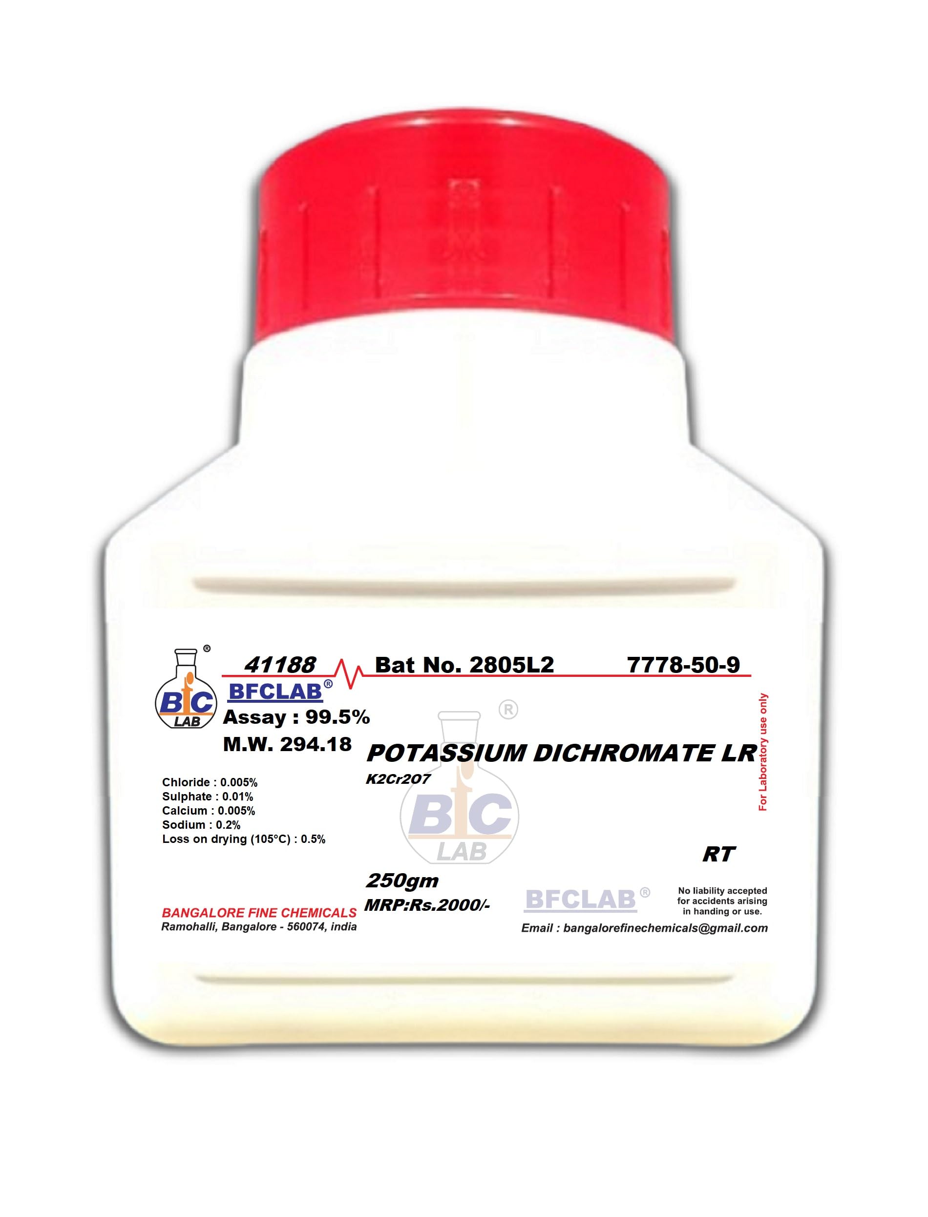 BFC POTASSIUM DICHROMATE LR - 250gm CAS No:7778-50-9 (K2Cr2O7)-picture-13