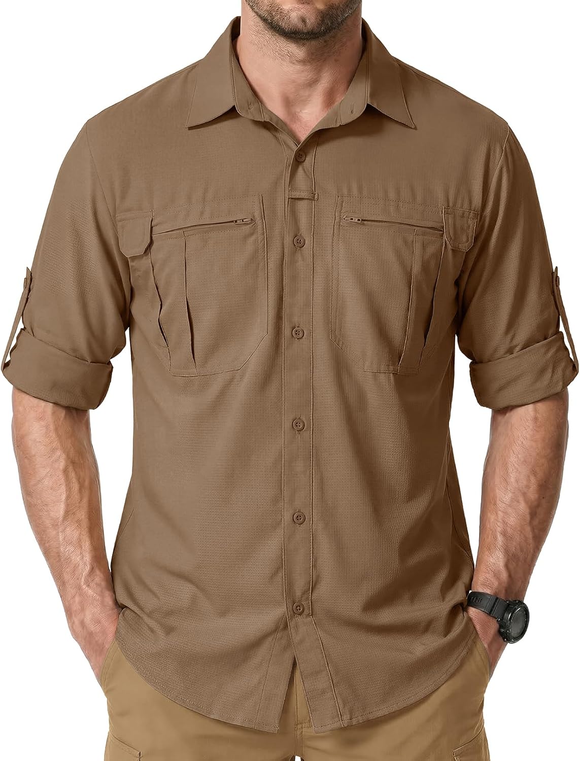Men's Sun Protection Safari Fishing Shirts Long Sleeve UPF50+ UV Quick Dry Lightweight Cooling Hiking Travel