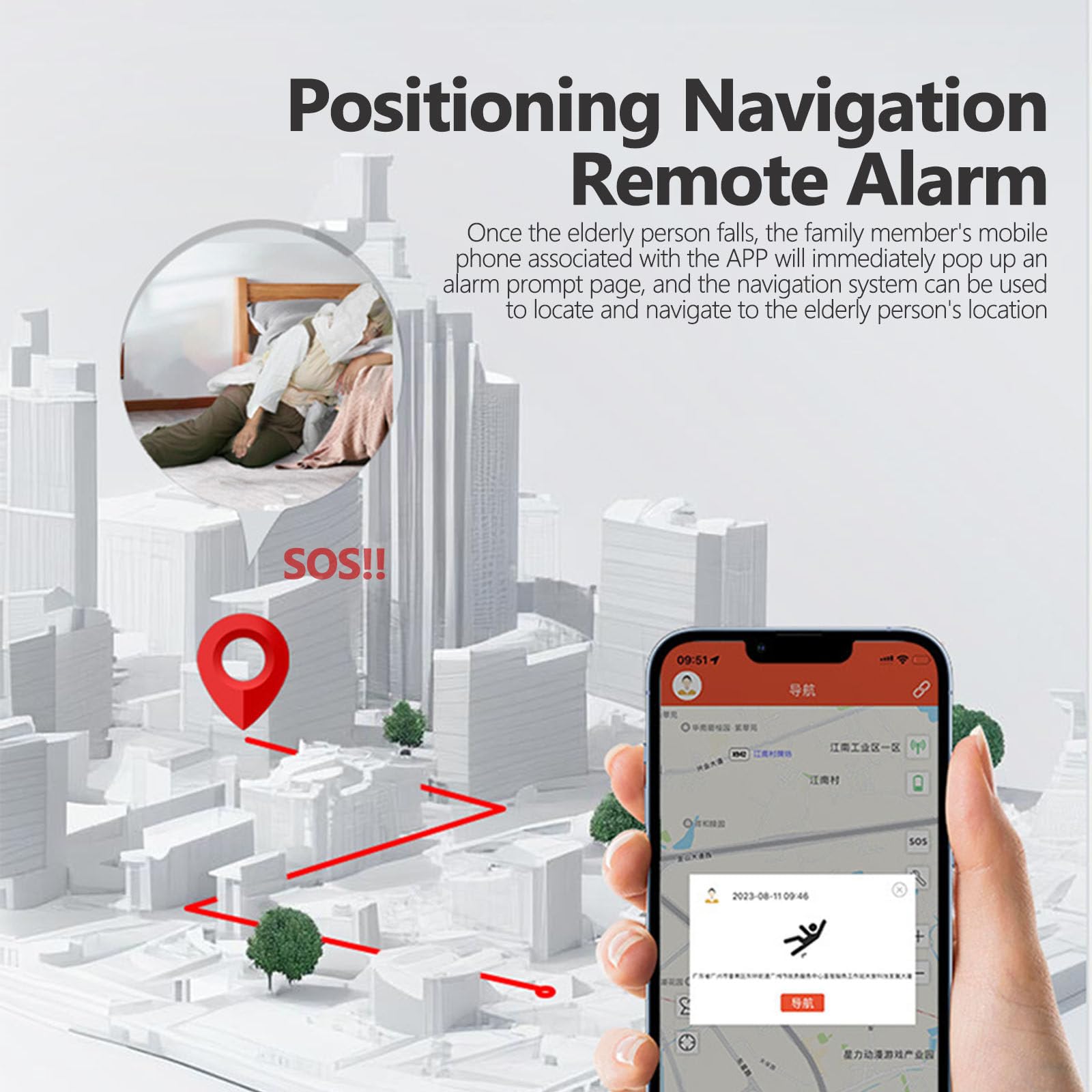 App - Chaleco de protección anticaídas, chaleco protector para ancianos, alarma de monitoreo remoto, función de posicionamiento, ayuda/grabación deportiva, protección completa de 270°, para