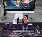 FELICON K618 Wired Gaming Keyboard and Mouse Combo with Large RGB Mouse Pad, Aluminum Alloy Panel Mechanical Feel Keyboard, Magnetic Removable Wrist Rest, Phone Holder for PC Gamer Office - Black