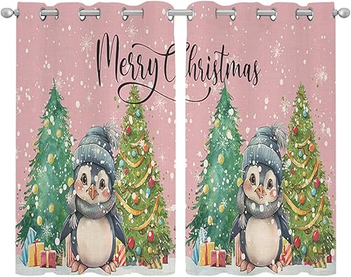 Miniatura 7 de Cortinas traslúcidas de Navidad de 39 pulgadas de largo, juego de 2 paneles de cortinas para cocina, dormitorio, sala de estar, puerta, pasillo,