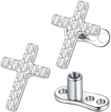 Xpircn ASTM F136 Titanium Cross Star Heart Dermal Top Heart 14G Cross Star Heart Dermal Top Dermal Piercing Jewelry Dermal Tops Dermal Jewelry