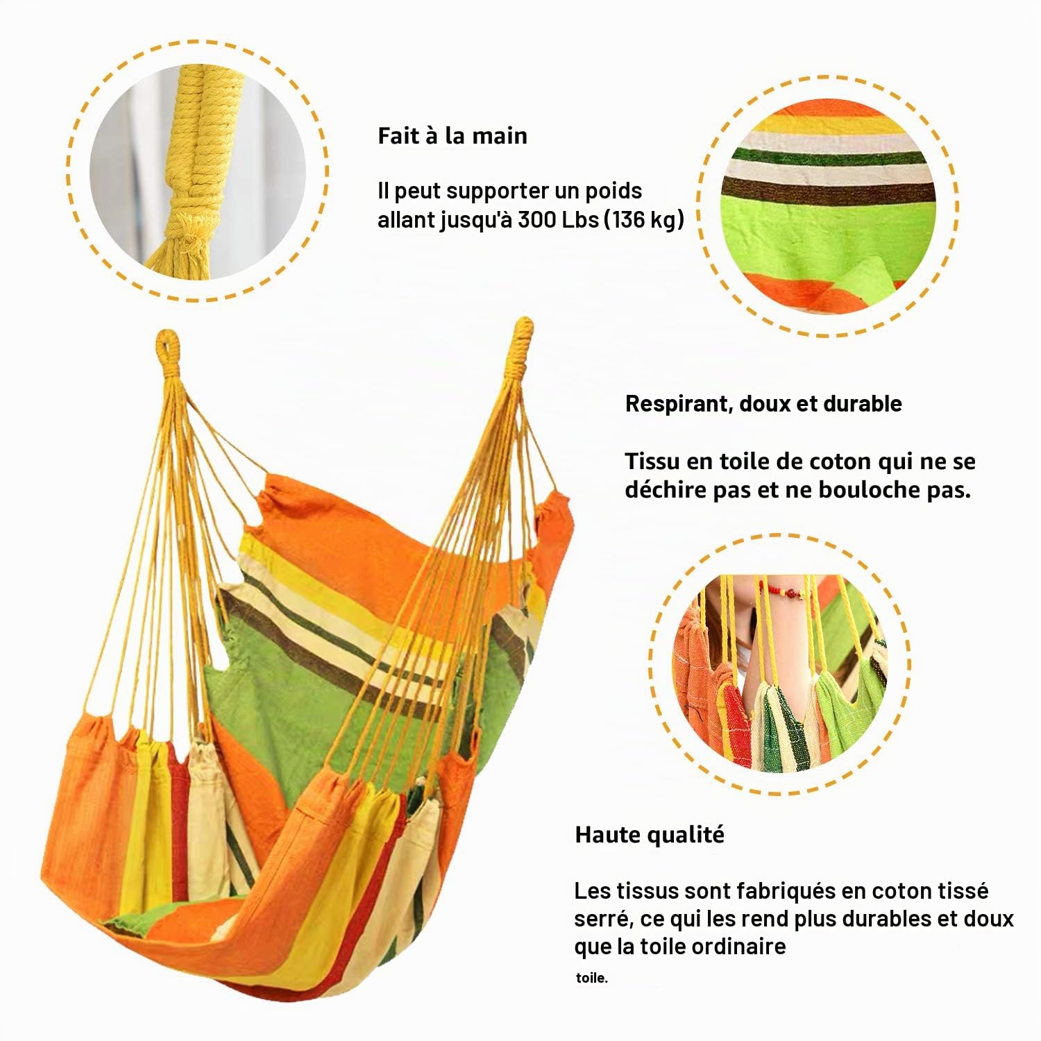 Hamac Extérieur Haut de Gamme - Hamac sur Pied Léger, Jardin et Balcon - Accessoire de Camping Idéal pour Vacances, Sieste et Détente (sans Coussin，Couleur Orange)