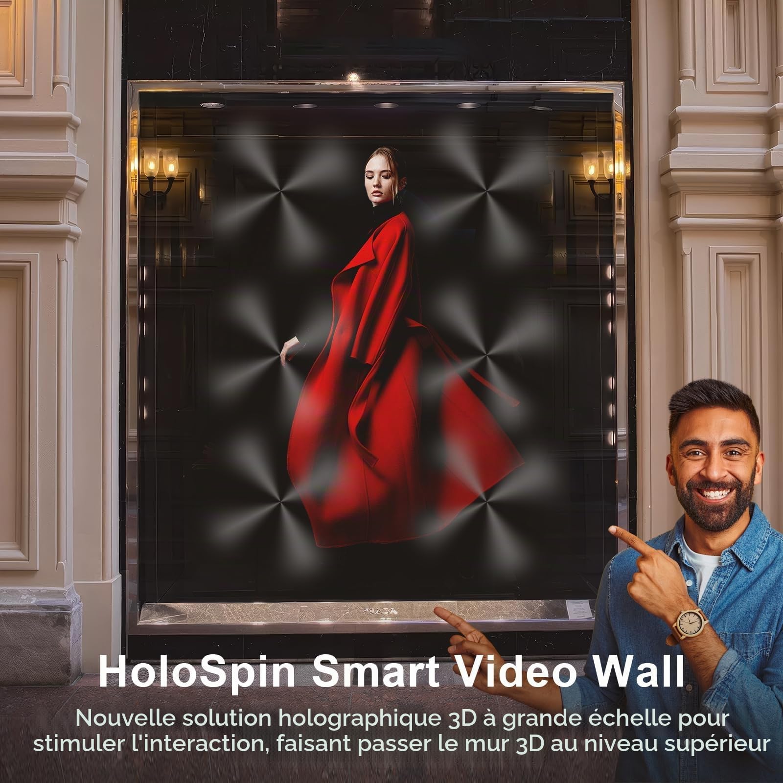 Hologramme 3D de 80cm avec Wi-Fi et Bluetooth, Projecteur Hologramme 3D avec 928 LEDs, 2500 cd/m² et 1500 Vidéos 3D Gratuites, Projecteur Holographique 3D pour Expositions, Magasins, Centres Commercia