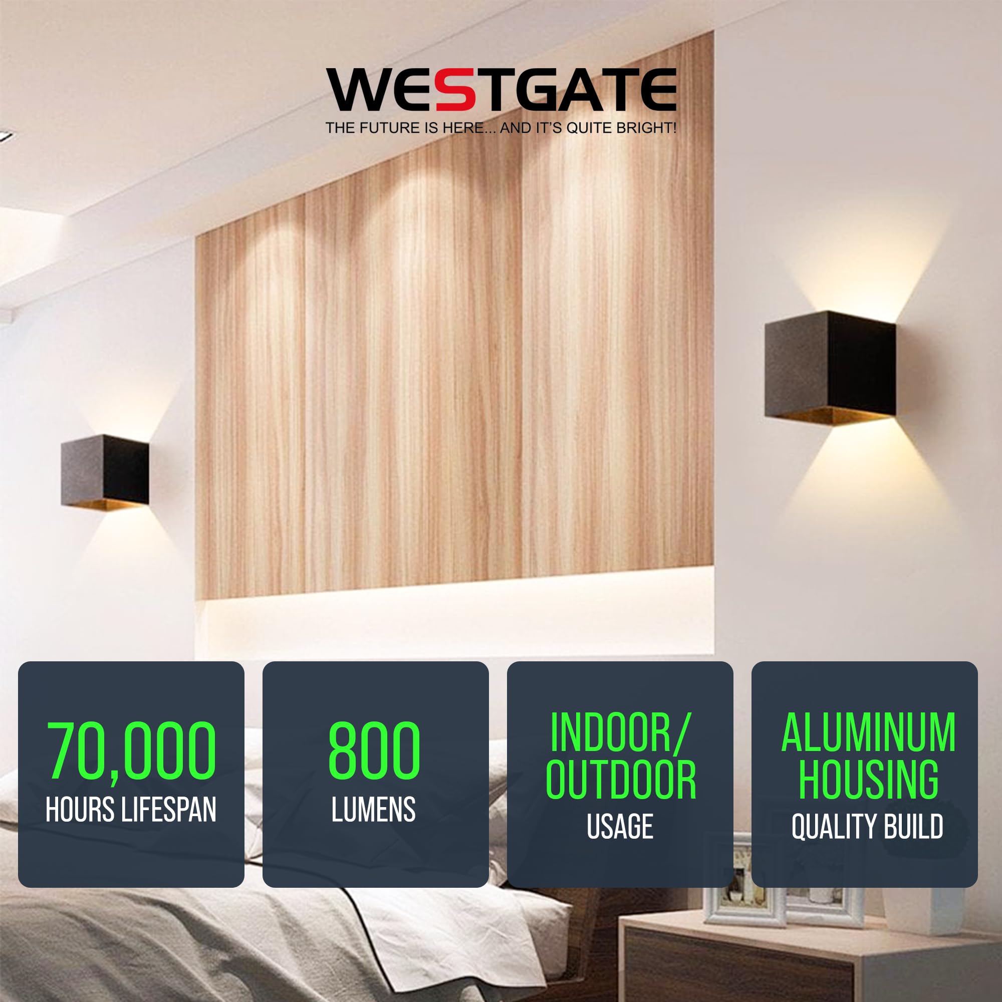 Image of Modern Wall Light Cube - 15W Wall Cube with 70,000 Hour Lifespan - 2700K /3000K /3500K /4000K /5000K Color Changing Options in Aluminum Housing - Adjustable Beam Angle for Outdoor or Indoor Use (Bronze)