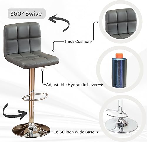 Miniatura 13 de Taburete de bar hidráulico Roundhill ajustable de piel de giro, 2 unidades, Cuero sintético, Rojo Rojo -,Negro