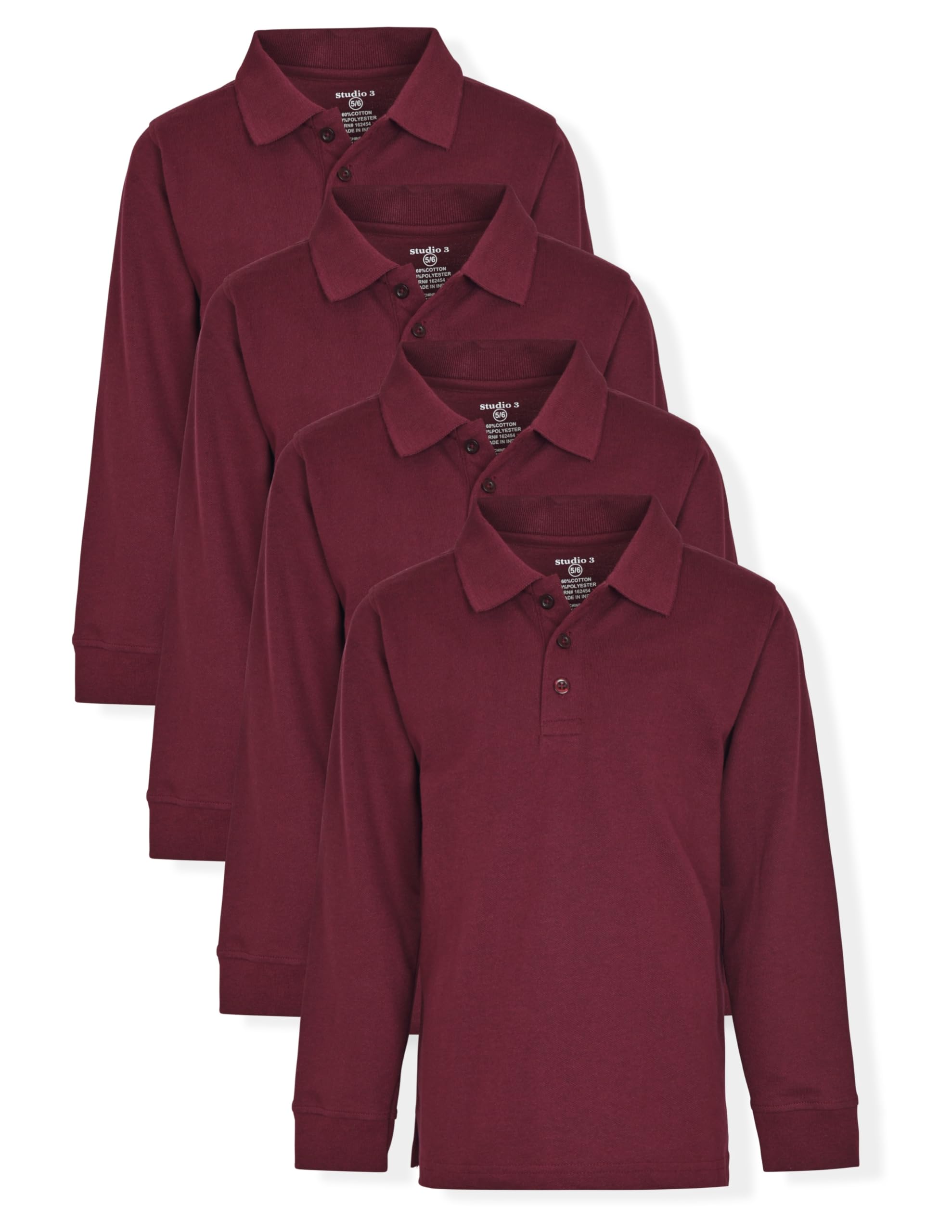 Studio 3 Boy’s - 4-Pack School Uniform Short and Long Sleeve Pique Polo Shirts