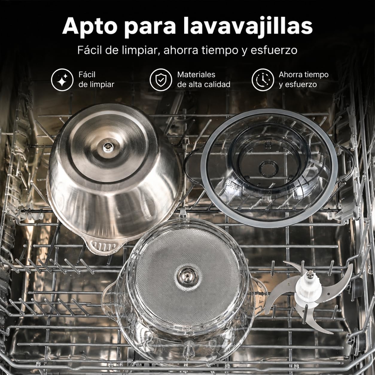 Kitchen in the box Picadora Eléctrica 400W, 2 Velocidades, 2 Cuencos de 2L: Vidrio + Acero Inoxidable, Cuchillas de Doble Nivel, Trituradora de Alimentos para Carne Verduras Frutos Secos