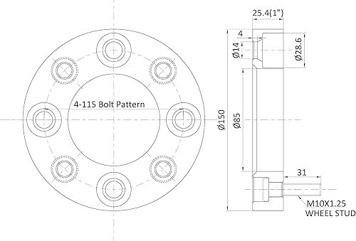 Miniatura 7 de 4 espaciadores de rueda forjados ATV UTV 4x115  cubo de 3.346 in de 1 pulgada con pernos de 10 x 1.25, compatible con Arctic Cat 250 300 400 500 650