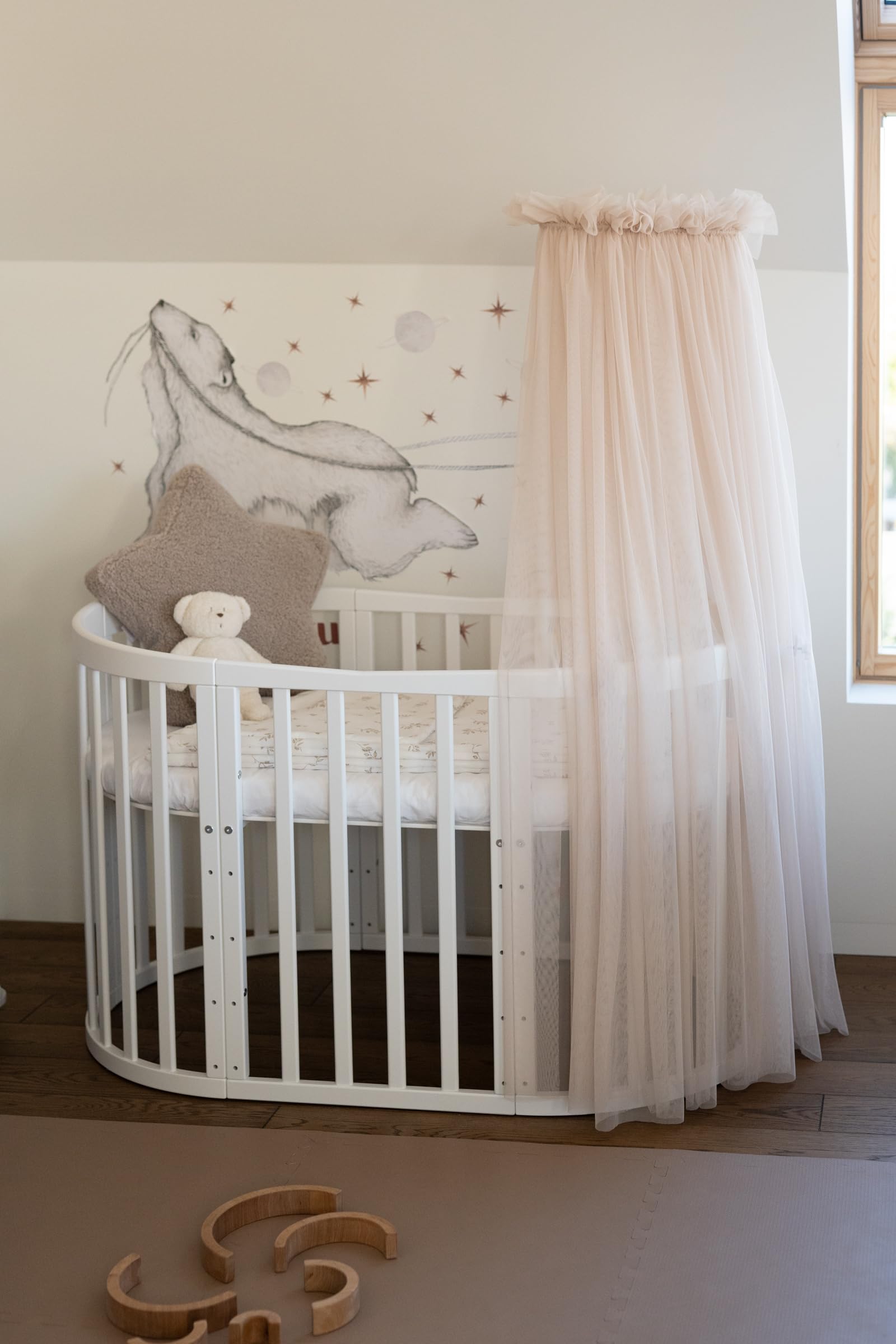 waldin Baldachin Betthimmel aus Tüll mit Himmelstange ohne Bett | für Babybett und Wiege, Weicher Stoff, Höhe ca. 155 cm, OEKO TEX Standard 100, Farbe Beige