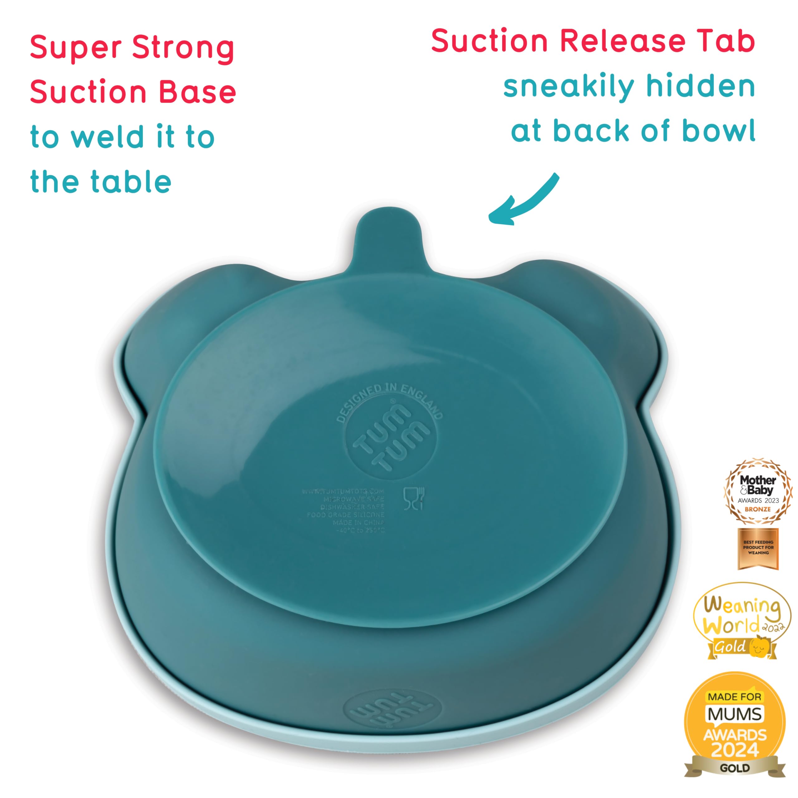 TUM TUM Bol Ventouse pour Bébé Couvercle, Cuillère Bébé, Silicone 1er Repas (Bleu)