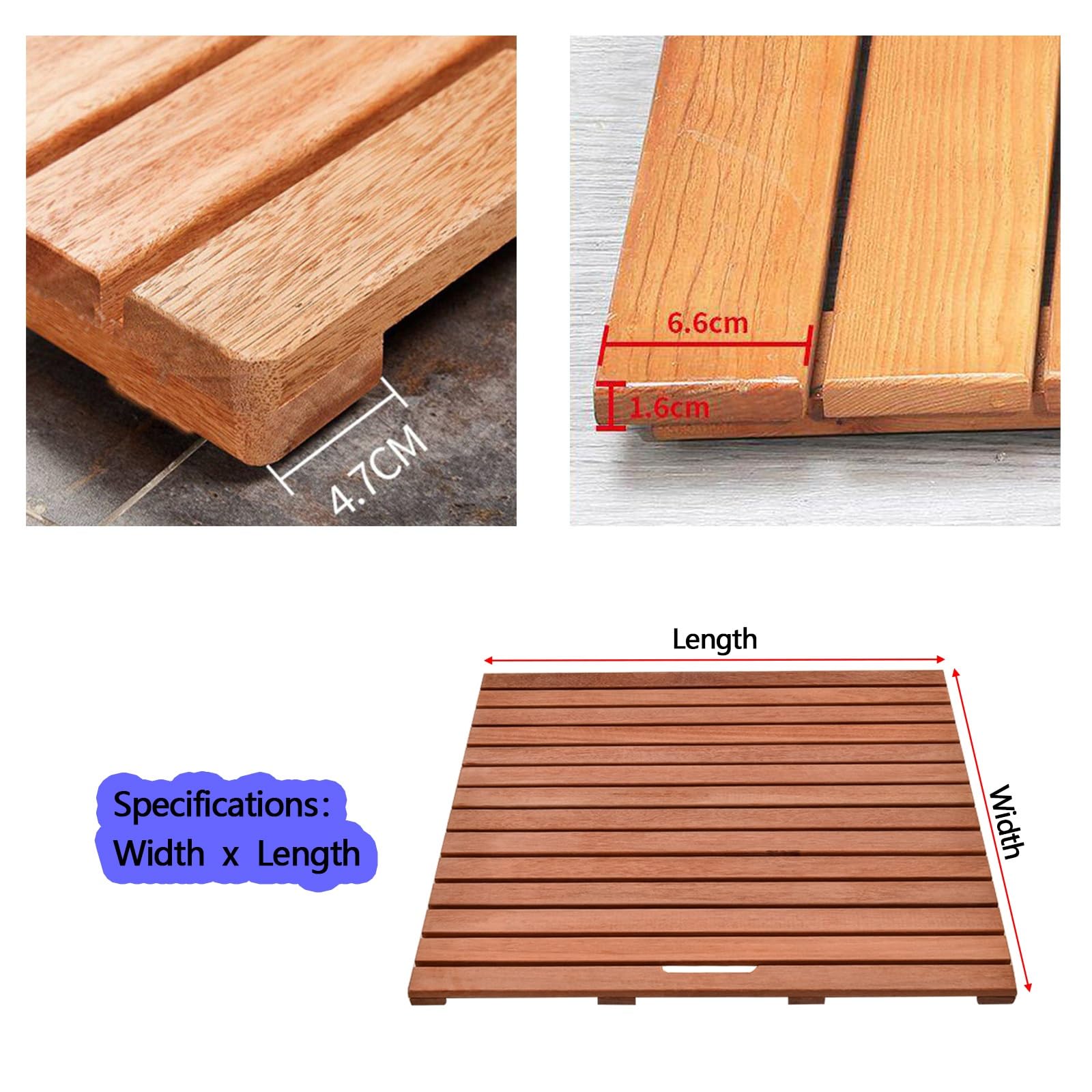 Alfombra De Baño De Bambú For Piso De Baño, Alfombra De Madera Antideslizante Natural, Fuerte Capacidad De Carga, For Ducha/Bañera/Inodoro Interior(40x60cm)