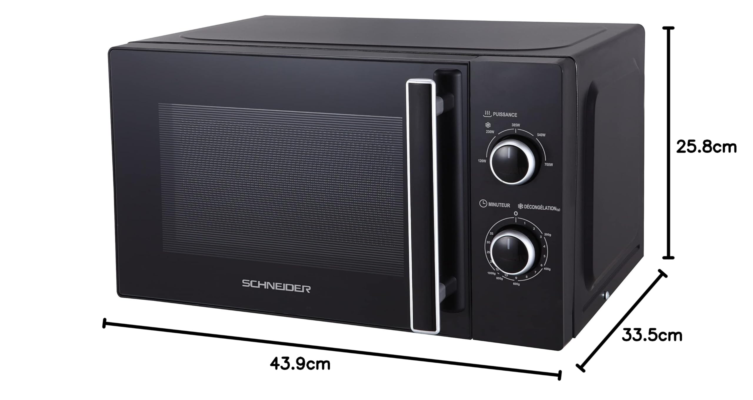 Schneider Mikrowelle, 20 L, 700 W, Mechanische Steuerung, 5 Leistungsstufen, 25,5 cm Drehteller, Schwarz