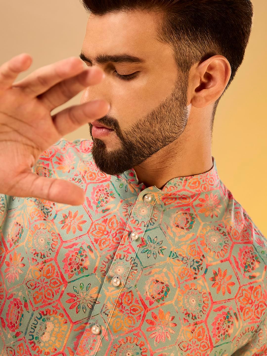 KISAH Mens Kurta - Printed Cotton Blend Tunic - Indian Wedding Outfit for Men - Festive Wear for Diwali, Eid & Celebrations - Image 8