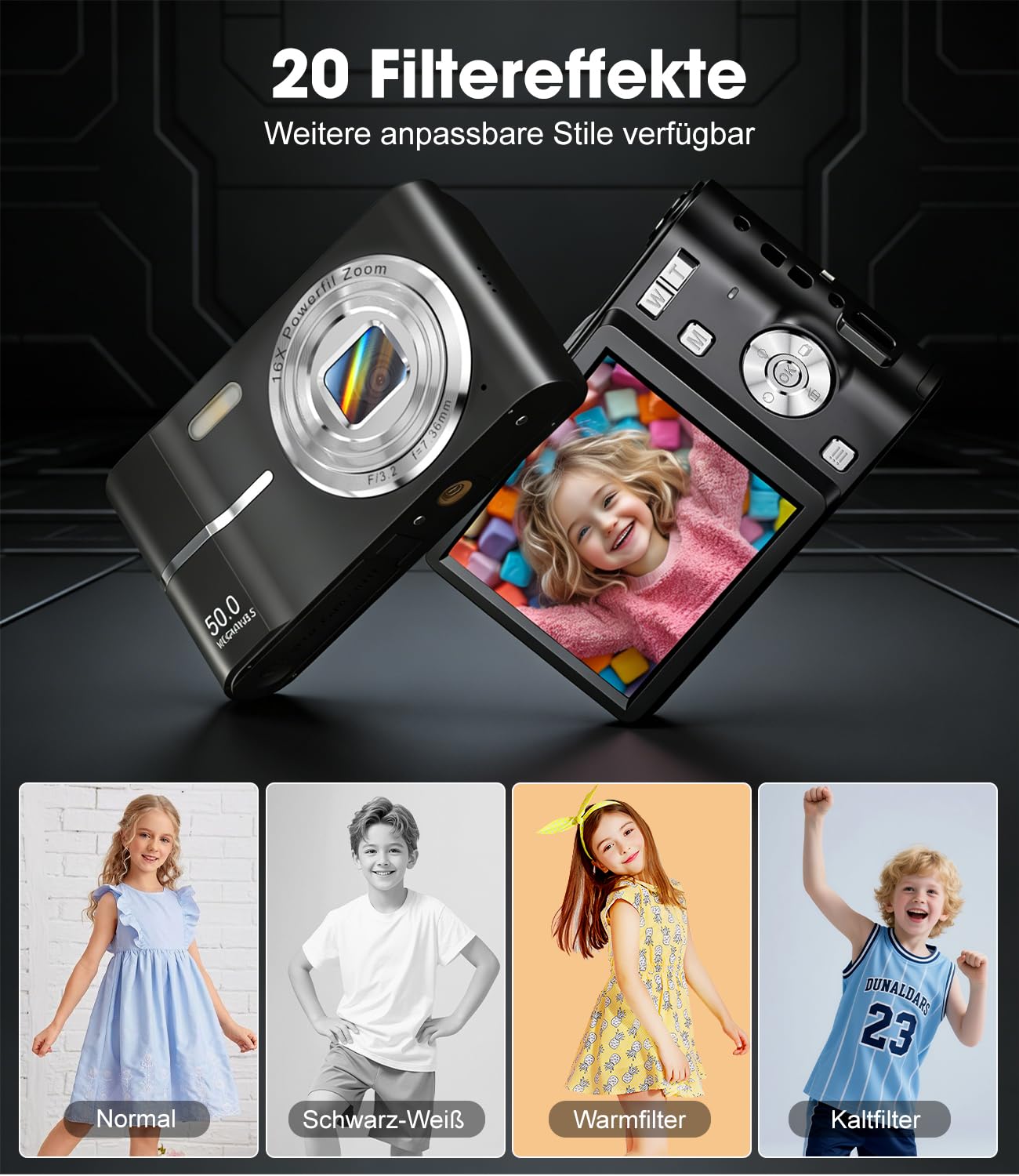 1080P Digitalkamera Autofokus 50MP Vlogging Kamera Anti-Shake 16X Zoom Compact Point and Shoot für Erwachsene Anfänger