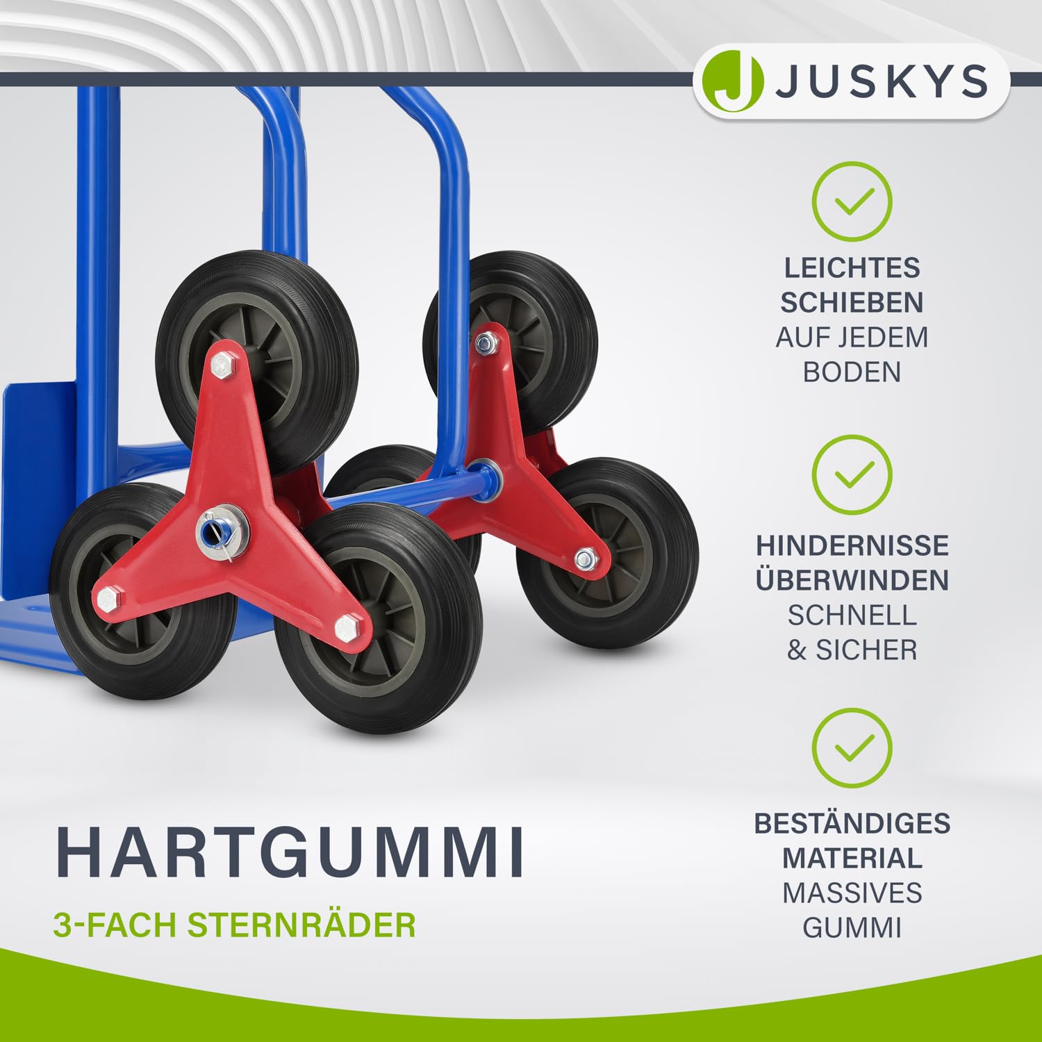 Carretilla plegable Juskys para escaleras, soporta hasta 200 kg, ruedas de goma dura, asas de plástico, marco de acero, carretilla para escaleras