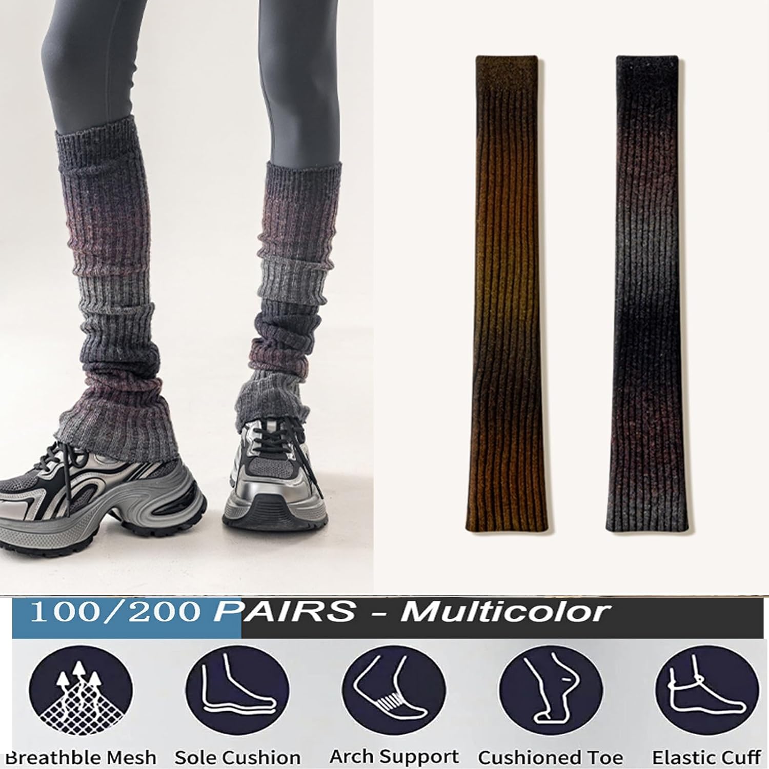 REPALY Women's Thigh High Socks Knit Leg Warmers, Fashion Accessories, Extra Long Winter Stockings(Mixed Colors,5pairs)