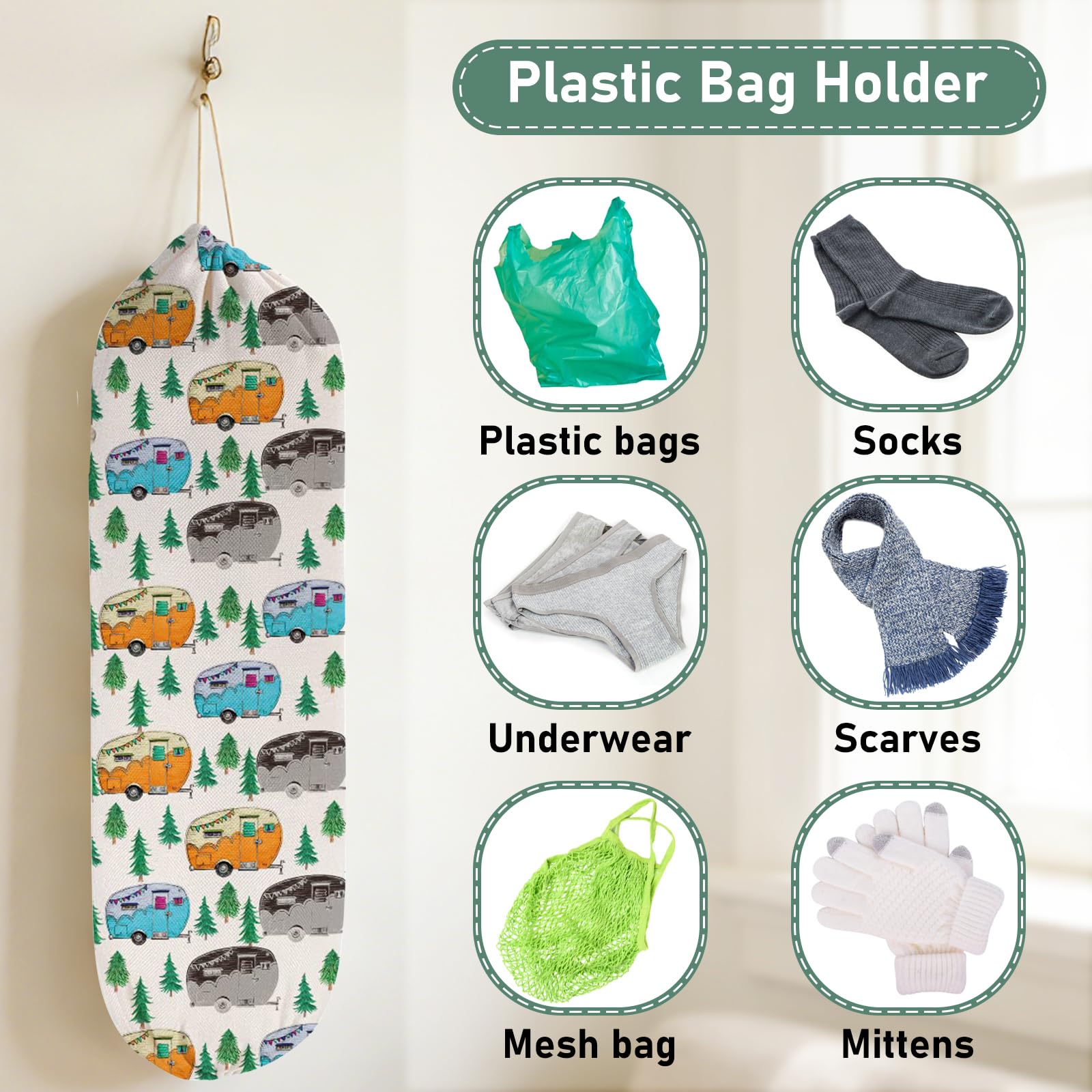 Paquete de 2 soportes para bolsas de plástico para colgar bolsas de comestibles, dispensador de bolsas de plástico lavable, dispensadores de almacenamiento para bolsas de basura, organizador de bolsas