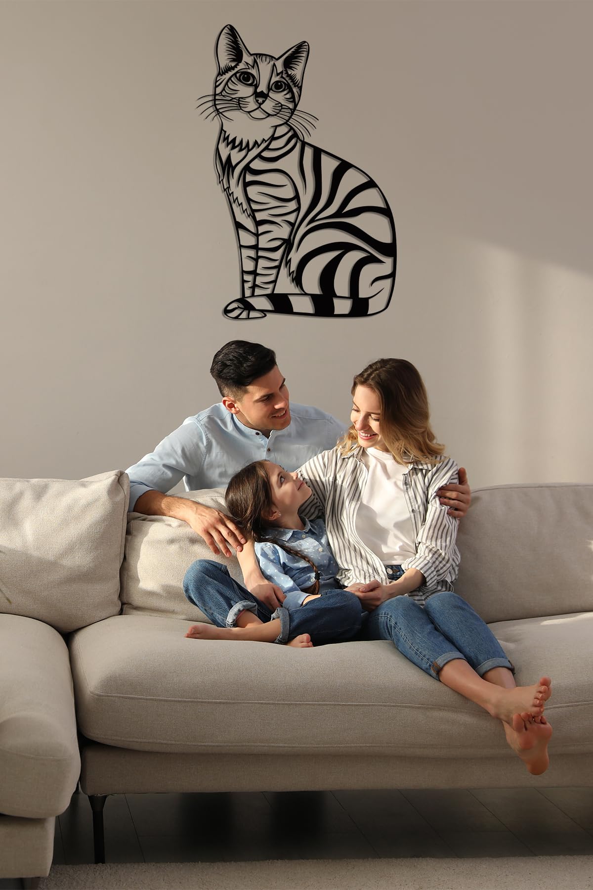 Décoration Murale Chat Et Lune En Métal Noir - 38 Cm - Style Rustique Moderne - Pour Salon, Chambre, Jardin - 8